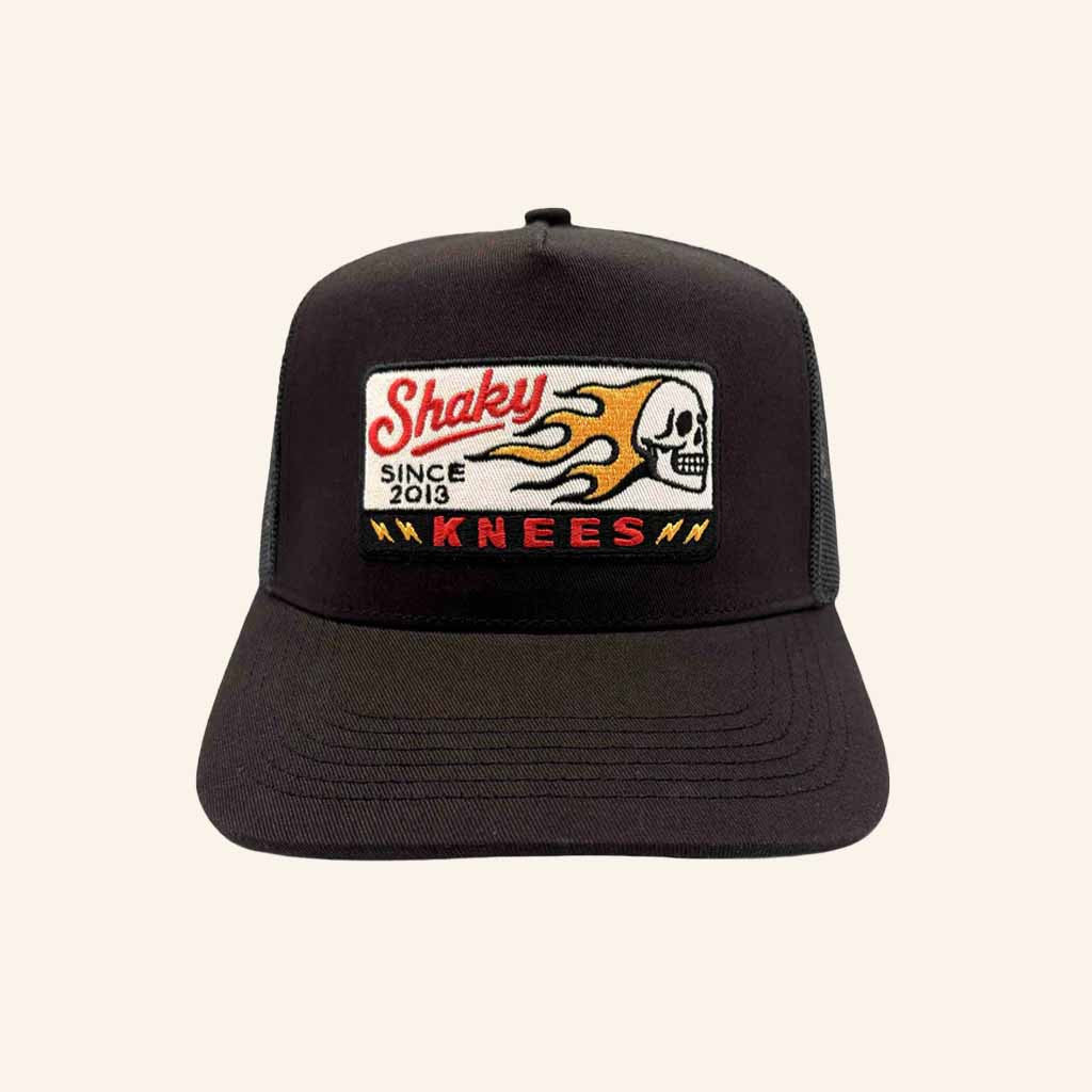 Shaky Knees Merch Flaming Skull Trucker Hat Embroidered Christmas Gift Ideas For Dad - Lilybirchmarket