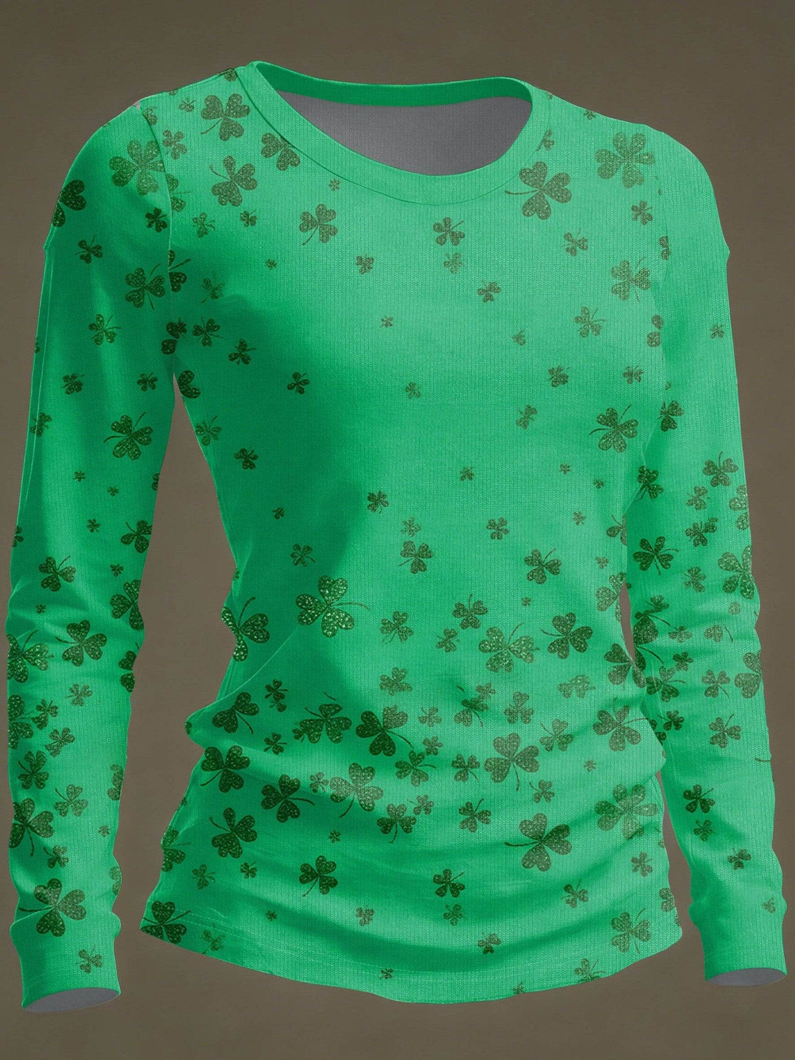  Shamrock All Over Print Long Sleeve Shirt St Patrick's Day Clover Clothing Gift For Her - TradiViet