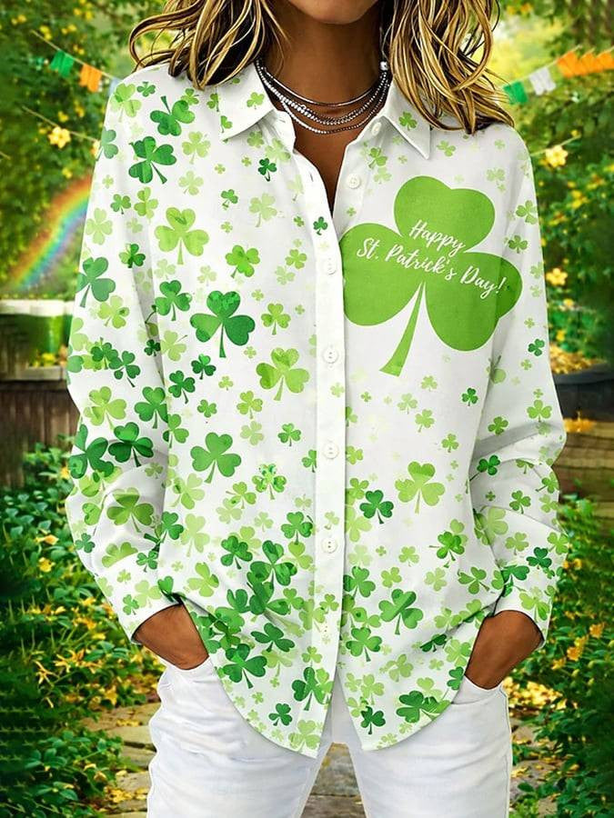 Shamrock Happy St Patrick's Day Long Sleeve Button Up Shirt St Pattys Shirt St Paddy's Day Gifts - TradiViet