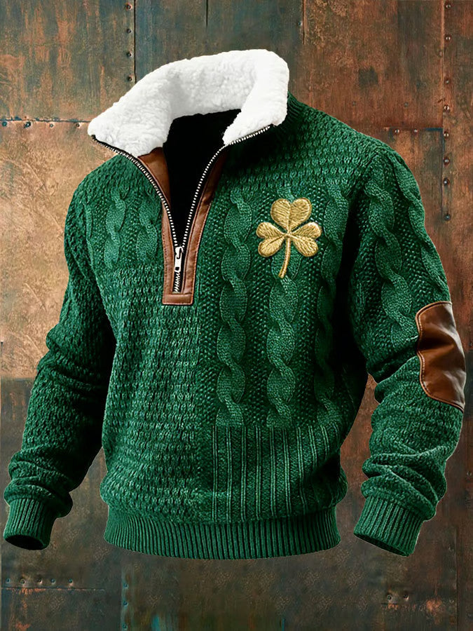  Shamrock Irish Saint Patrick's Day Zipper Fur Collar Sweatshirt Irish Good Luck Gifts - TradiViet