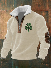  Shamrock Irish Saint Patrick's Day Zipper Fur Collar Sweatshirt Irish Party Gifts - TradiViet