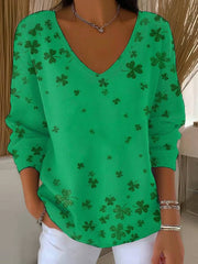  Shamrock Long Sleeve V-Neck T-Shirt Irish Holiday Shamrock Shirt Best St Patrick'S Day Gifts - TradiViet