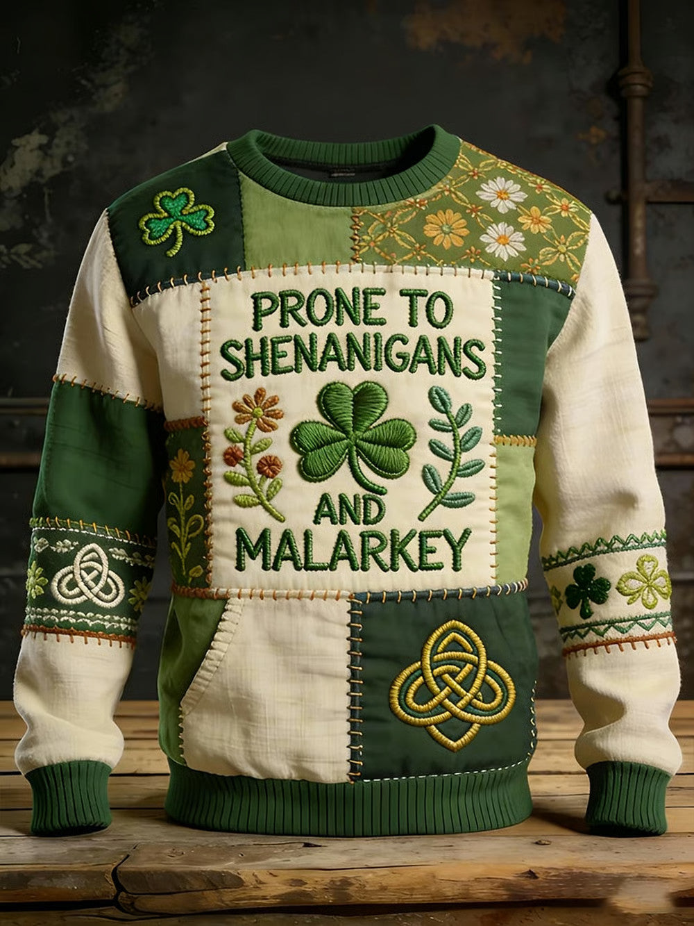  Shamrock Saint Patrick's Day Sweatshirt Prone To Shenanigans And Malarkey Irish Apparel Men's - TradiViet