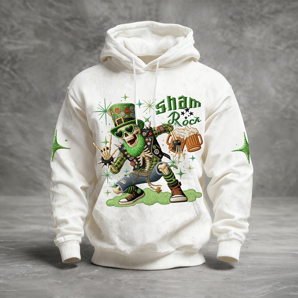 Shamrock Skeleton Graphic Hoodie Happy Saint Patrick's Day Hooded Sweatshirt - Lilybirchmarket