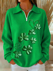  Shamrock St Patrick's Day Half Zip Polo Sweatshirt St Pattys Clothes St Patty's Gift For Irish - TradiViet