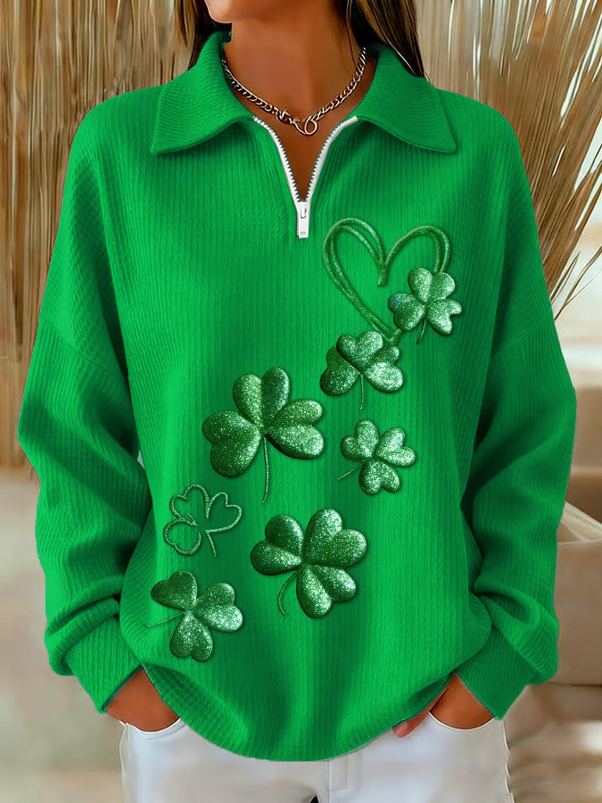  Shamrock St Patrick's Day Half Zip Polo Sweatshirt St Pattys Clothes St Patty's Gift For Irish - TradiViet