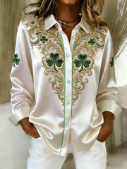  Shamrock St Patrick's Day Long Sleeve Button Up Shirt St Pattys Shirt St Patricks Day Gift Ideas - TradiViet