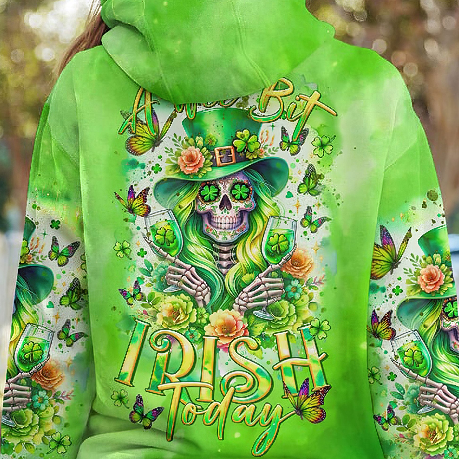 Skull A Wee Bit Irish Today Hoodie Patrick's Day Hooded Sweatshirt Gifts For Women - Lilybirchmarket