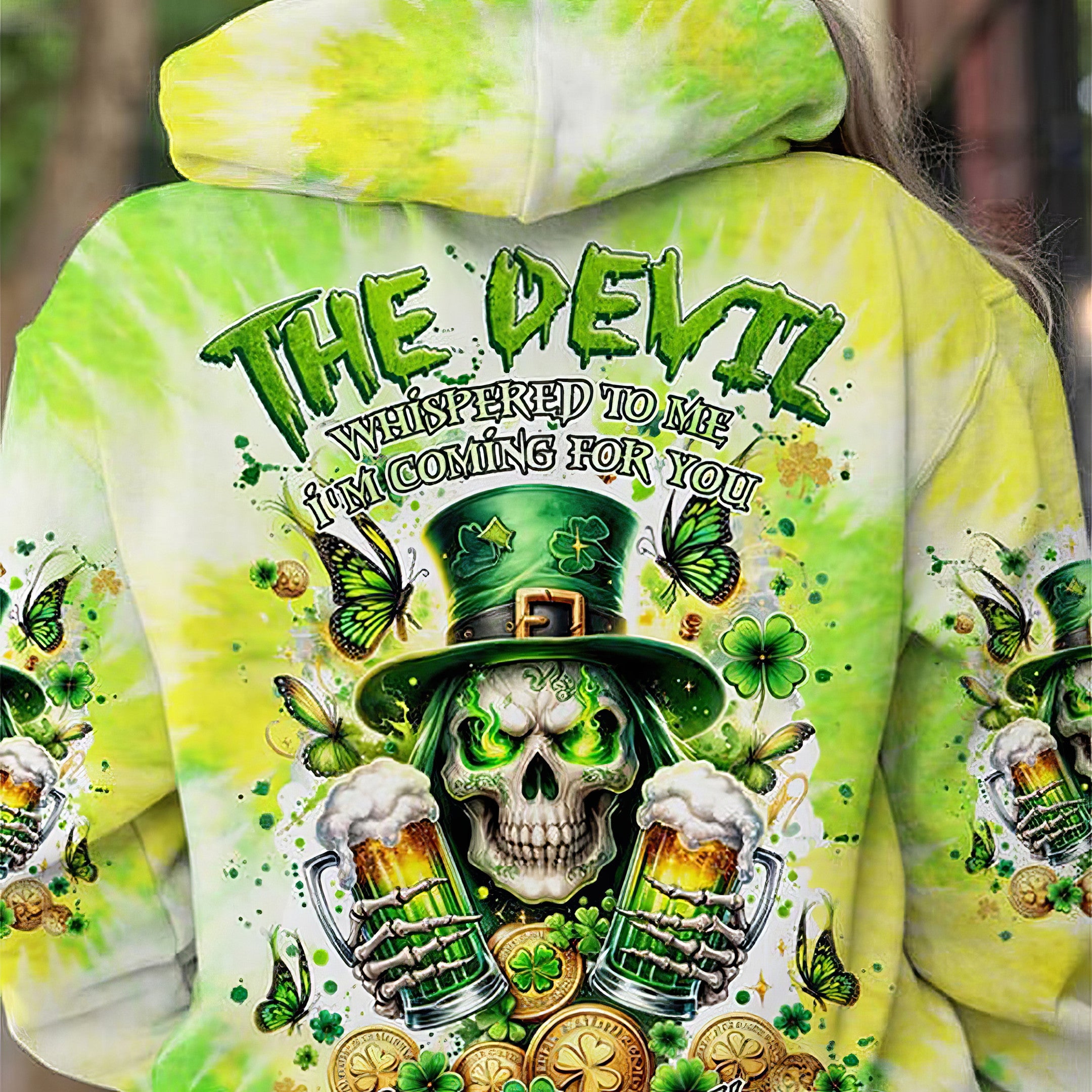 Skull And Beer The Devil Whispered To Me I'M Coming For You Hoodie St Patrick's Day Gifts - Lilybirchmarket