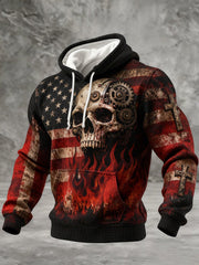 Skull Cross American Flag Waffle Hoodie USA Flag Faith Pullover Gothic Faith Clothes - Lilybirchmarket