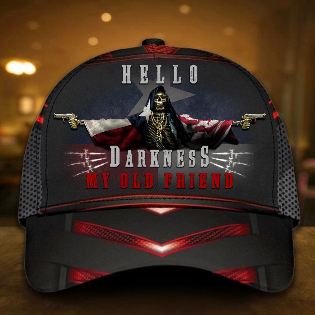 Skull Texas And American Flag Hat Hello Darkness My Old Friends Hat - Lilybirchmarket