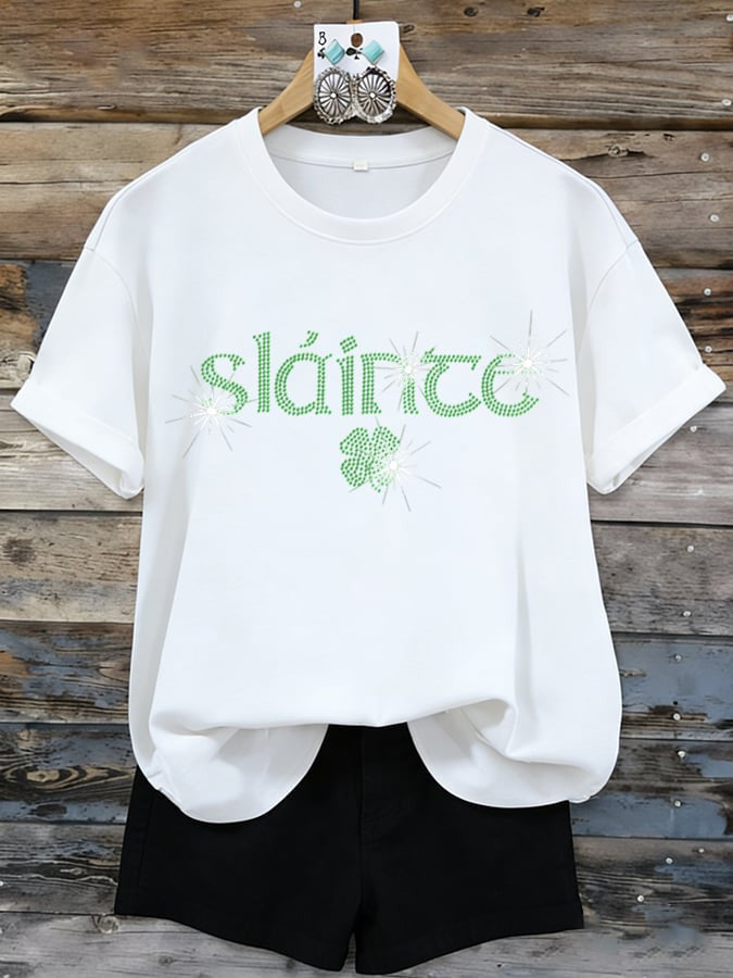  Slainte Clover Bling Shirt St. Paddys Day Rhinestone T Shirt St Patrick'S Day Gift Ideas - TradiViet