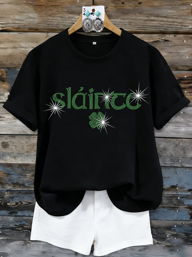  Slainte Clover Bling Shirt St. Paddys Day Rhinestone T Shirt St Patrick'S Day Gift Ideas - TradiViet
