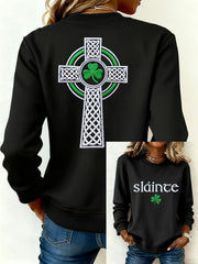  Slainte Cross Shamrock Lucky Black Sweatshirt Happy St Patrick's Day Gifts For Women - TradiViet