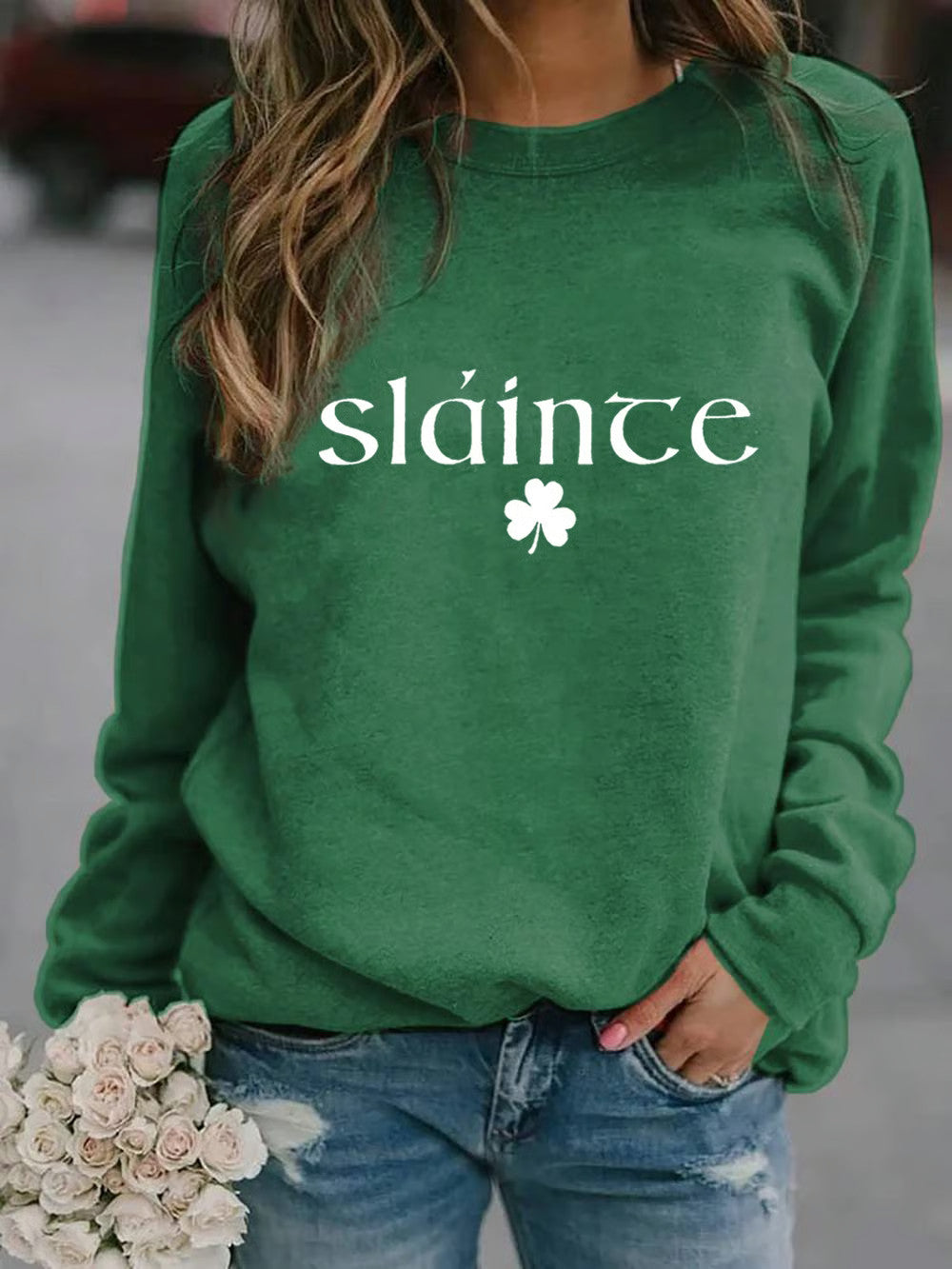  Slainte Print Green Sweatshirt Happy St. Patrick's Day Unique Gift For Women - TradiViet