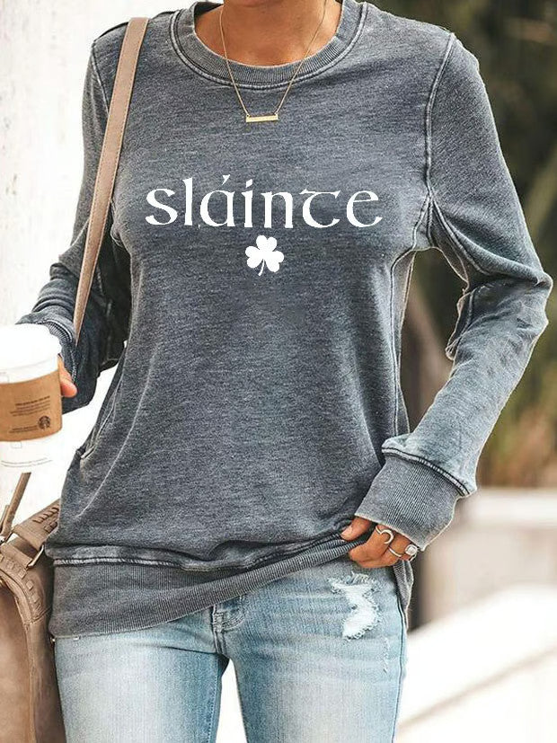  Slainte Print Sweatshirt Happy St. Patrick's Day Unique Gift For Women - TradiViet