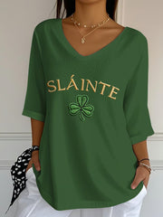  Slainte Shamrock V-Neck T-Shirt St Patrick's Day Women's Apparel St Paddy's Day Gifts - TradiViet