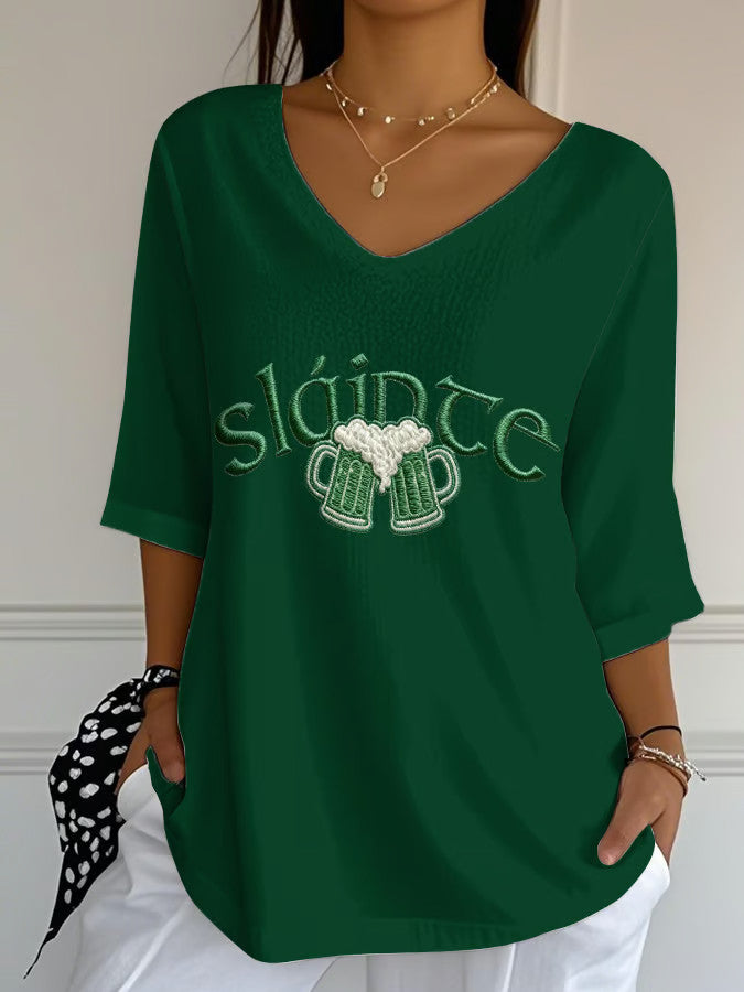  Slainte St Patrick's Day V-Neck T-Shirt Saint Patrick Shirts St Patty's Gift For Irish - TradiViet