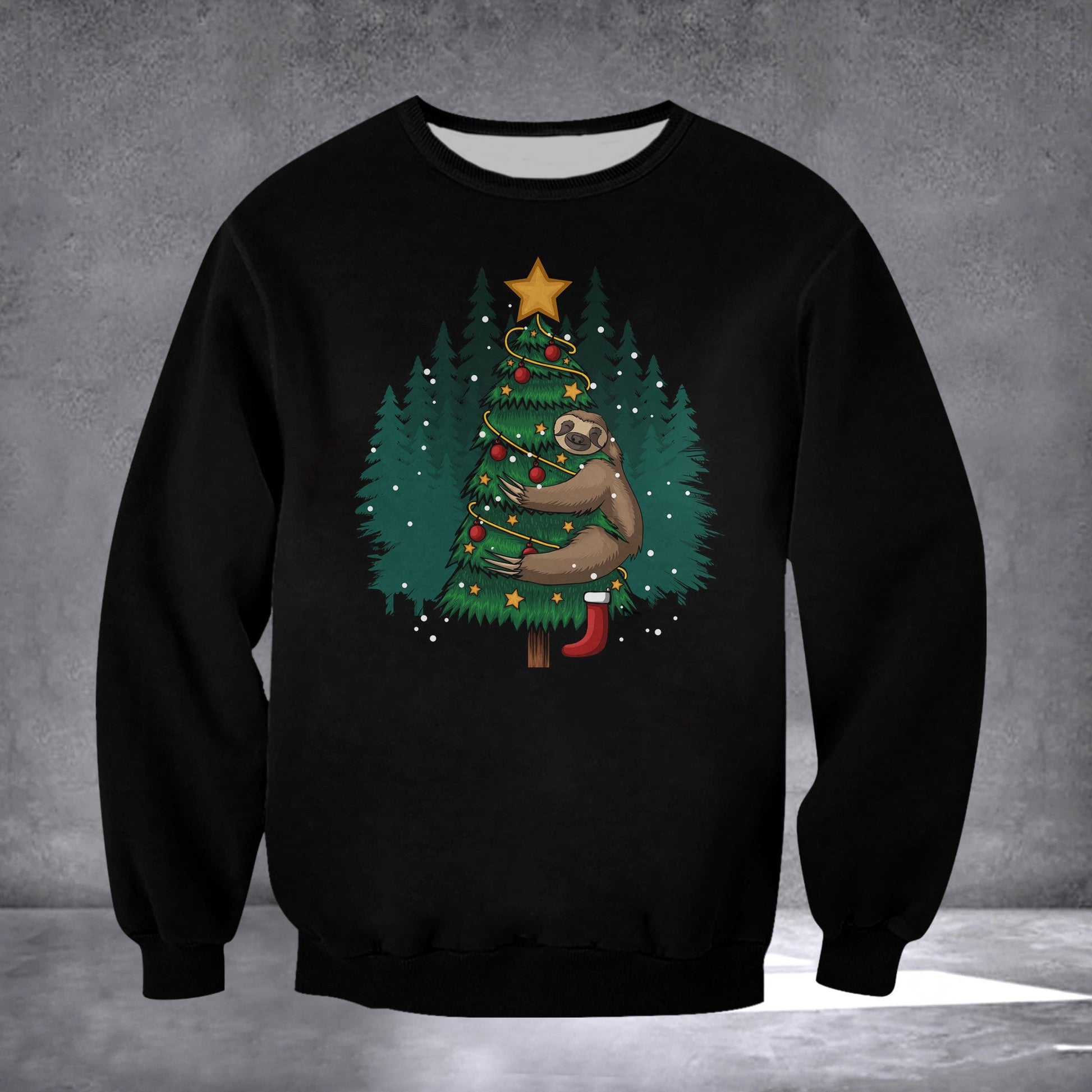 Sloth Hugging Tree Merry Christmas Sweatshirt Sloth Lovers Funny Xmas Clothing Men Women - Lilybirchmarket