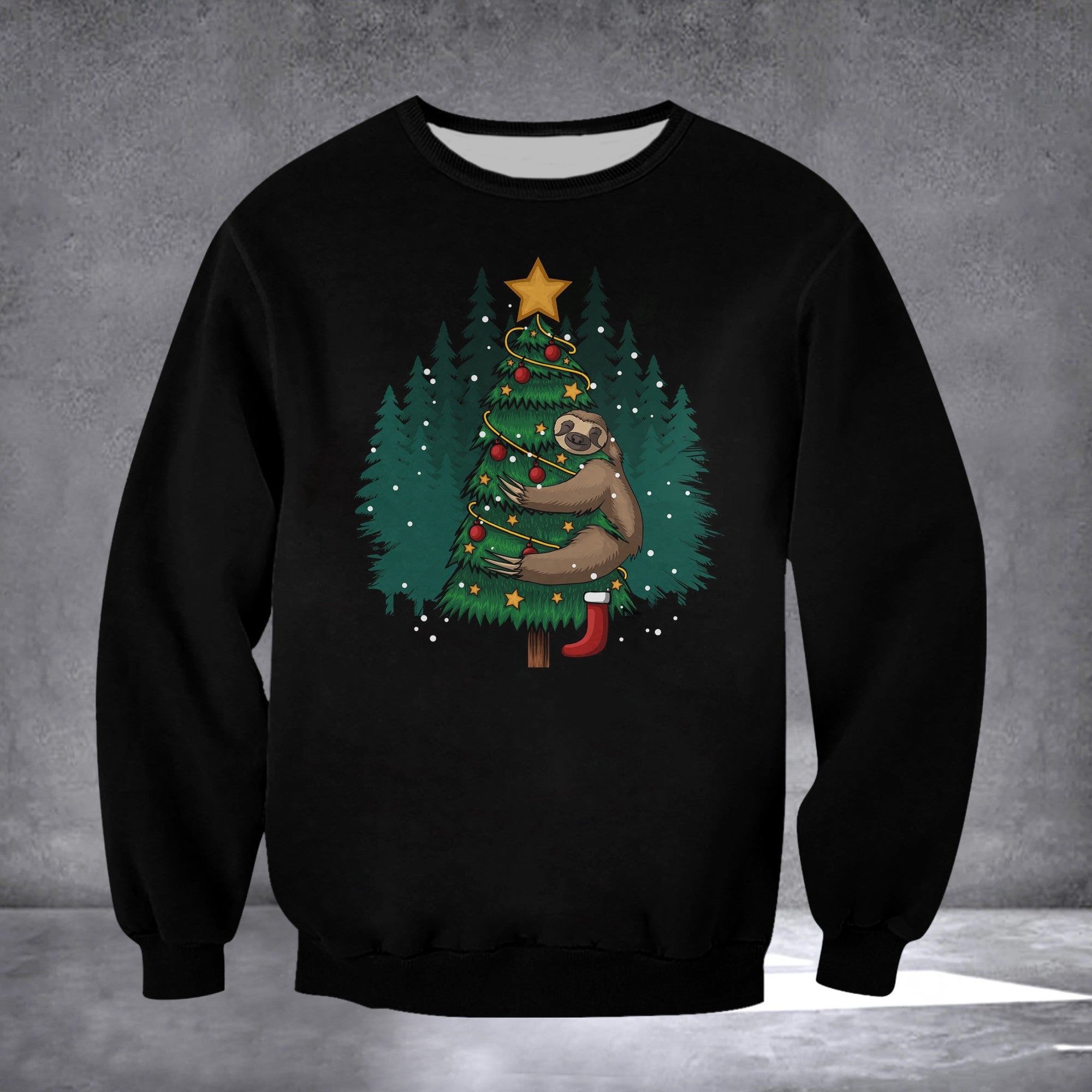 Sloth Hugging Tree Merry Christmas Sweatshirt Sloth Lovers Funny Xmas Clothing Men Women - Lilybirchmarket