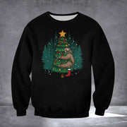 Sloth Hugging Tree Merry Christmas Sweatshirt Sloth Lovers Funny Xmas Clothing Men Women - Lilybirchmarket