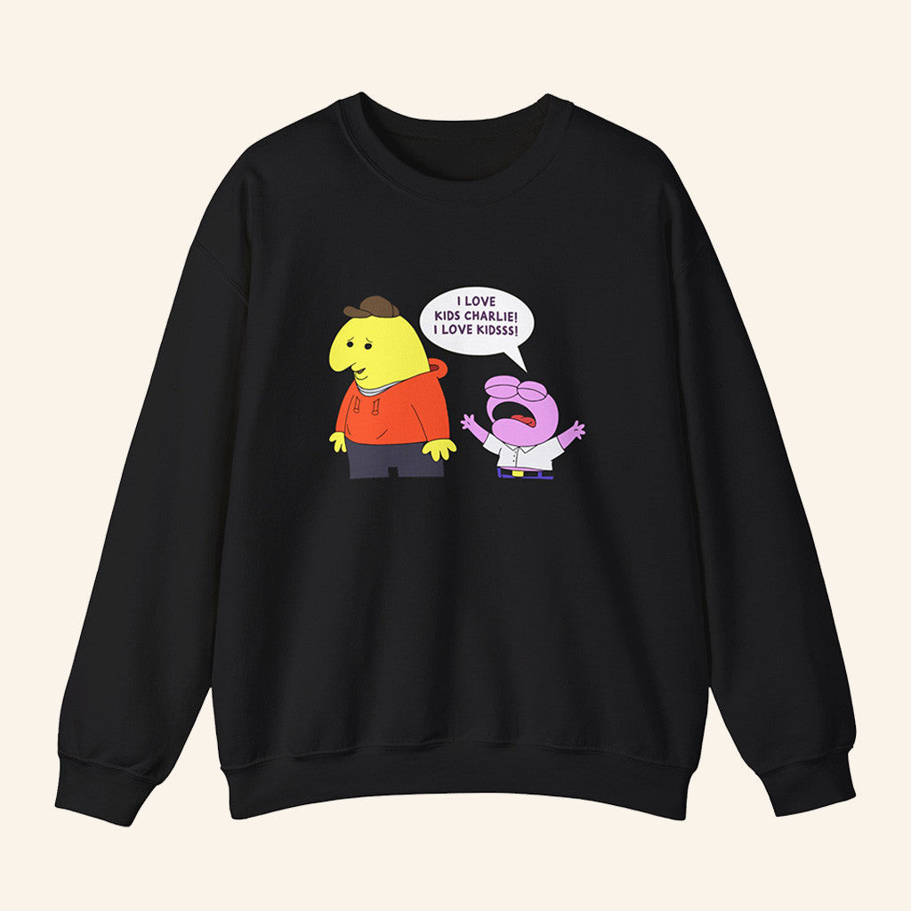 Smiling Friends Merch Smiling Friends I Love Kids Charlie Crewneck Sweatshirt Gifts For Son - Lilybirchmarket
