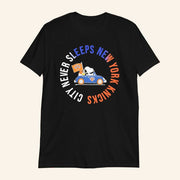 Snoopy And Woodstock Driving Car New York Knicks Never Sleeps T-Shirt Gifts For Fans - Lily Birch Market