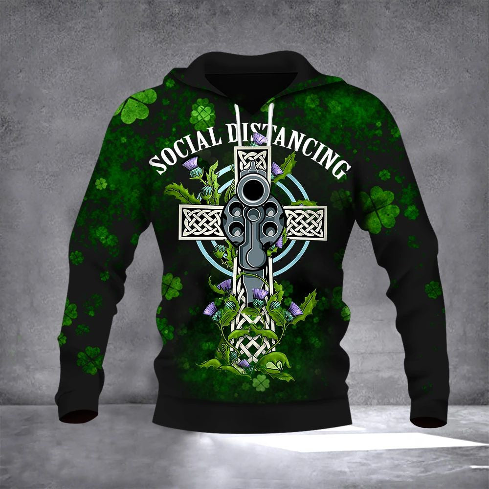Social Distancing Celtic Cross Hoodie Lucky Shamrock Hoodie Patrick's Day Gift For Him - Lilybirchmarket