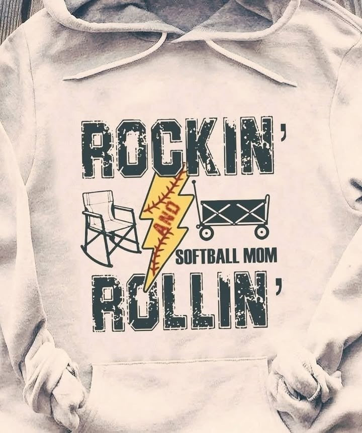 Softball Mom Hoodie Rock In Roll Hooded Sweatshirt Softball Lovers Gifts For Mother - Lilybirchmarket