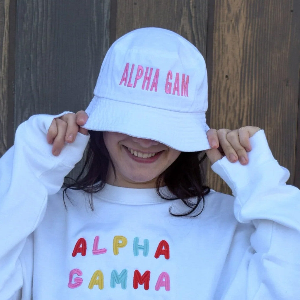 Sorority Merch Bubble Letters Sorority White Bucket Hat Gift Ideas For Friends - Lilybirchmarket