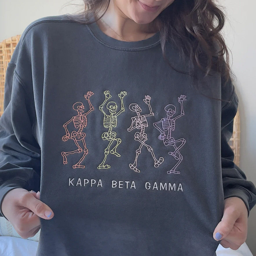 Sorority Merch Dancing Skeleton Crewneck Sweatshirt Embroidered Gift Ideas For Wife - Lilybirchmarket