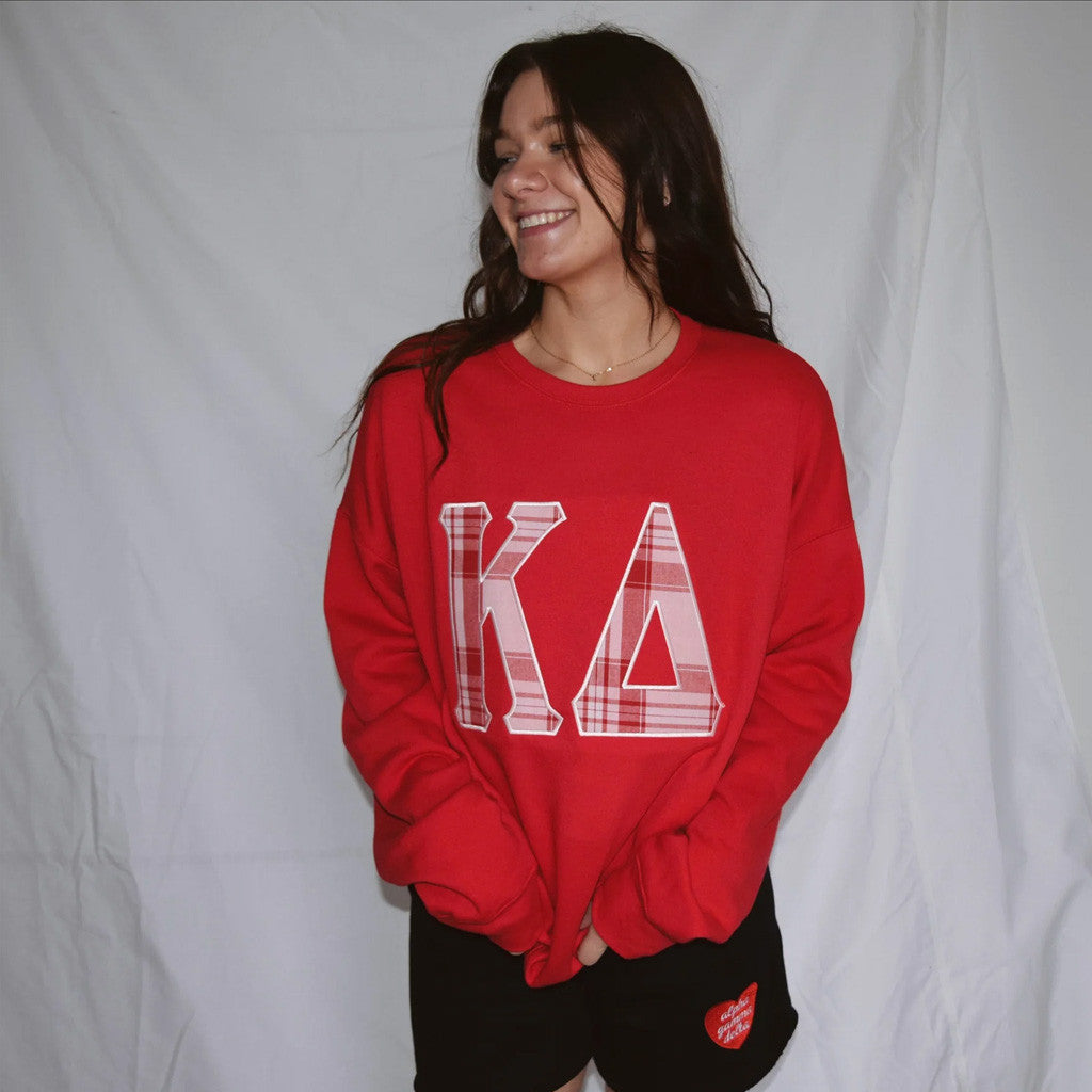 Sorority Merch Red And Pink Valentine Plaid Sorority Crewneck Sweatshirt Gifts For Girlfriend - Lilybirchmarket