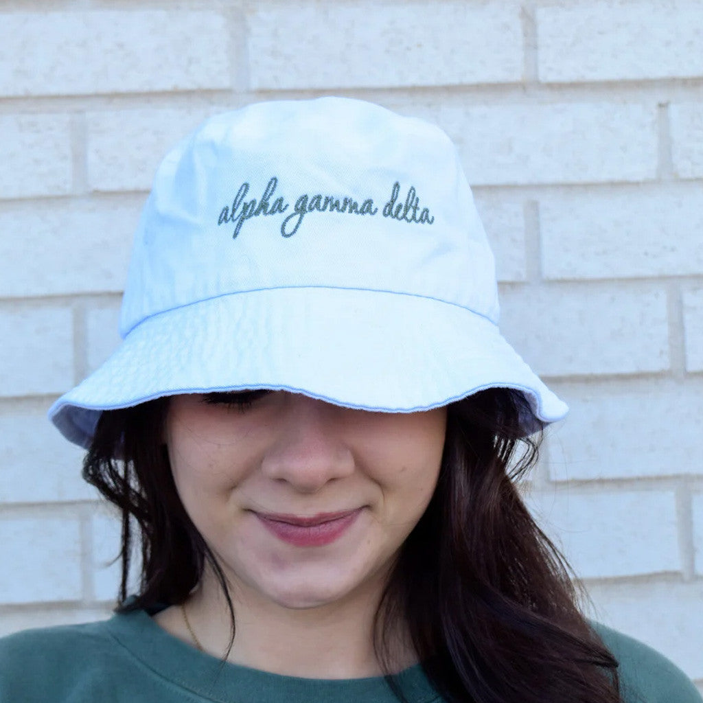 Sorority Merch Sorority Script White Bucket Hat Christmas Present Ideas For Girlfriend - Lilybirchmarket