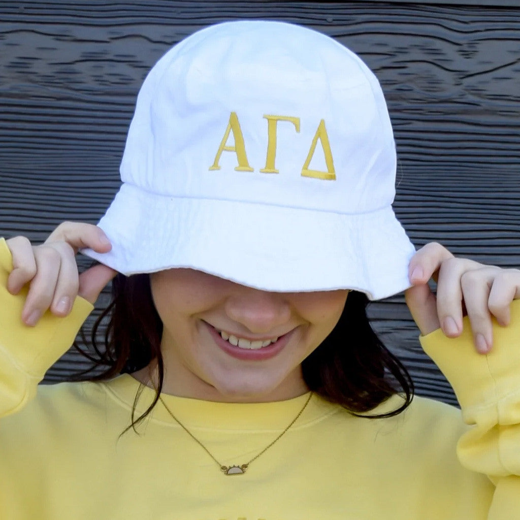 Sorority Merch Traditional Greek Letters Sorority White Bucket Hat Gifts For Her - Lilybirchmarket