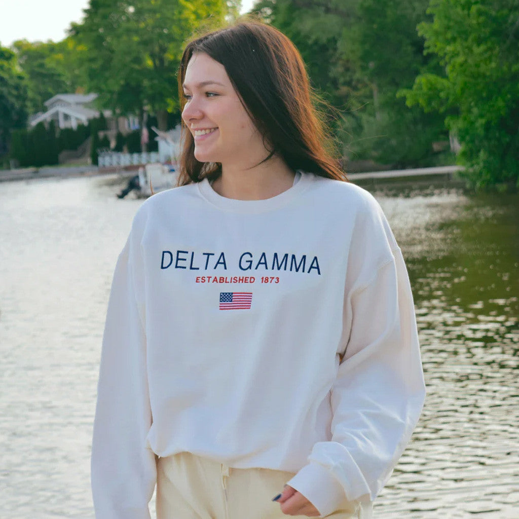 Sorority Merch Vintage Inspired Flag Sorority Sweatshirt Embroidered Gifts For Daughter - Lilybirchmarket
