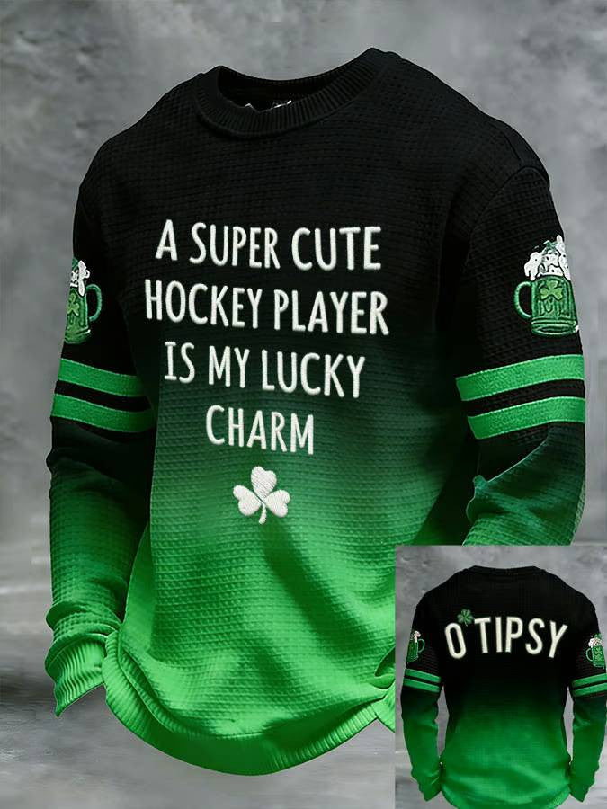  St Patrick's Day Beer Festival Long Sleeve T-Shirt A Super Cute Hockey Player Is My Lucky Charm - TradiViet