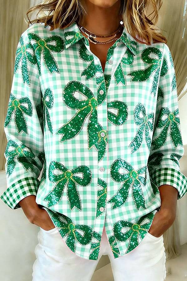 St Patrick's Day Bow Long Sleeve Button Up Shirt St Paddys Day Shirts St Patty's Gift For Irish - TradiViet