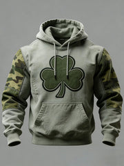 St Patricks Day Camo Patchwork Clover Graphic Hoodie Lucky Shamrock Fan Gear Best Gift - Lilybirchmarket