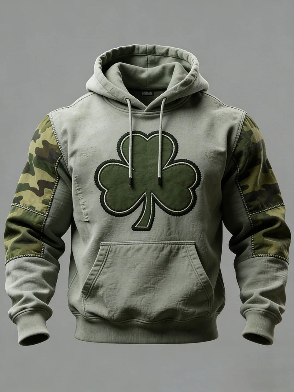 St Patricks Day Camo Patchwork Clover Graphic Hoodie Lucky Shamrock Fan Gear Best Gift - Lilybirchmarket