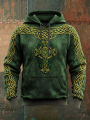 St Patrick's Day Celtic Cross Hoodie Men's Saint Paddy Apparel Gift Ideas For Him Ireland - Lilybirchmarket