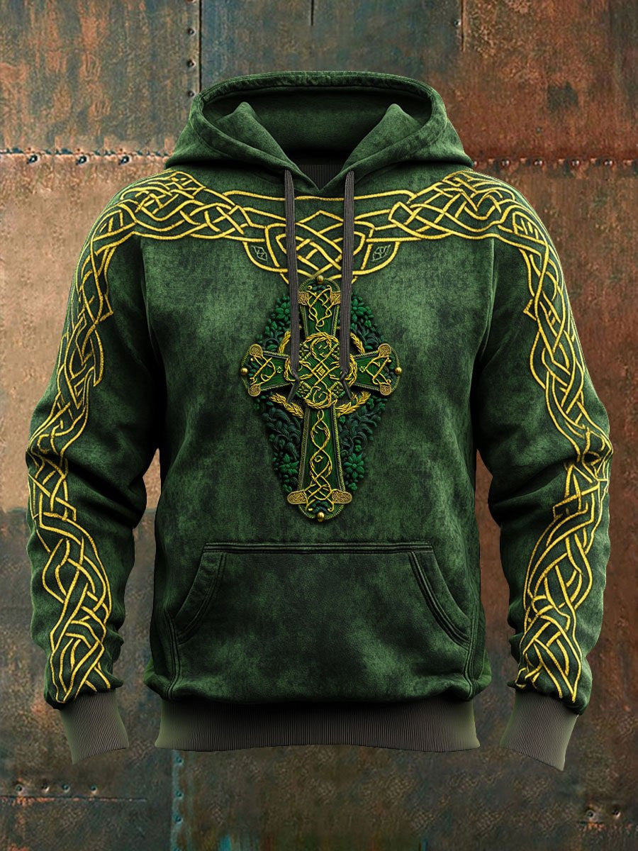 St Patrick's Day Celtic Cross Hoodie Men's Saint Paddy Apparel Gift Ideas For Him Ireland - Lilybirchmarket