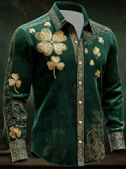  St Patrick's Day Celtic Cross Intricate Floral Long Sleeve Button Up Shirt St Patrick's Apparel - TradiViet