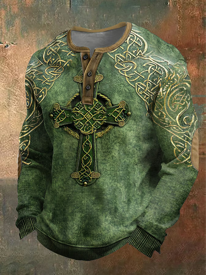  St Patrick's Day Celtic Cross Shamrock Irish Henley Shirt Irish Faith Heritage Gift - TradiViet