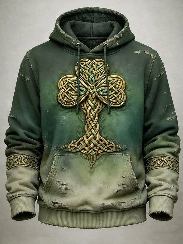 St Patricks Day Celtic Knot Clover Gradient Graphic Hoodie Irish Lucky Shamrock Gift Men - Lilybirchmarket