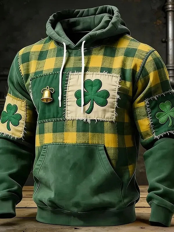 St Patricks Day Clover Bell Plaid Graphic Hoodie Irish Lucky Shamrock Hoodie Saint Patrick's Day Gift Idea - Lilybirchmarket