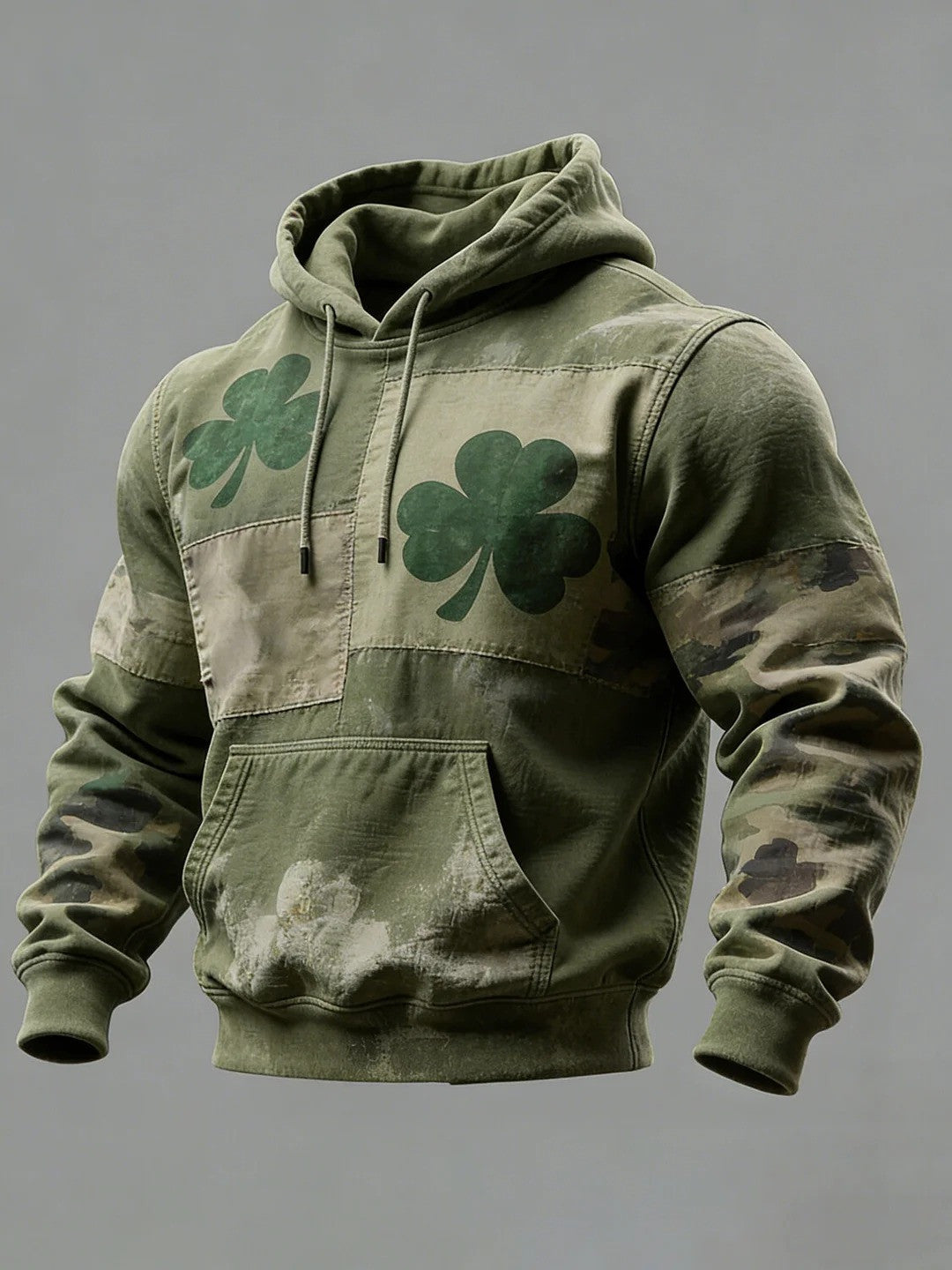 St Patricks Day Clover Camouflage Patchwork Graphic Hoodie Irish Lucky Charm Gift Men - Lilybirchmarket