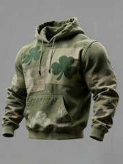 St Patricks Day Clover Camouflage Patchwork Graphic Hoodie Irish Lucky Charm Gift Men - Lilybirchmarket