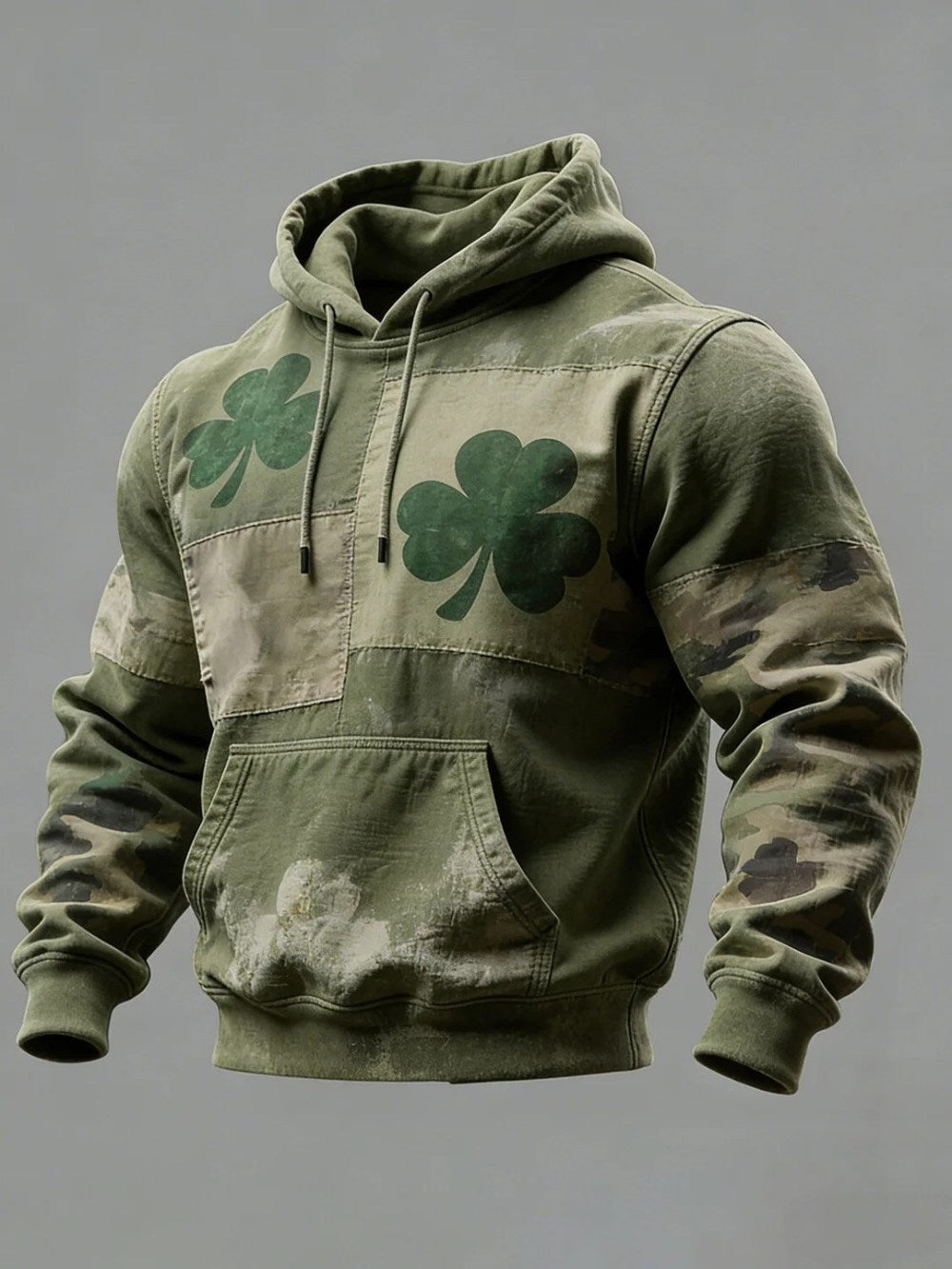 St Patricks Day Clover Camouflage Patchwork Graphic Hoodie Irish Lucky Charm Gift Men - Lilybirchmarket