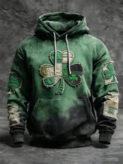 St Patricks Day Clover Colorblock Patchwork Graphic Hoodie Irish Luck Outfit Gift Idea - Lilybirchmarket