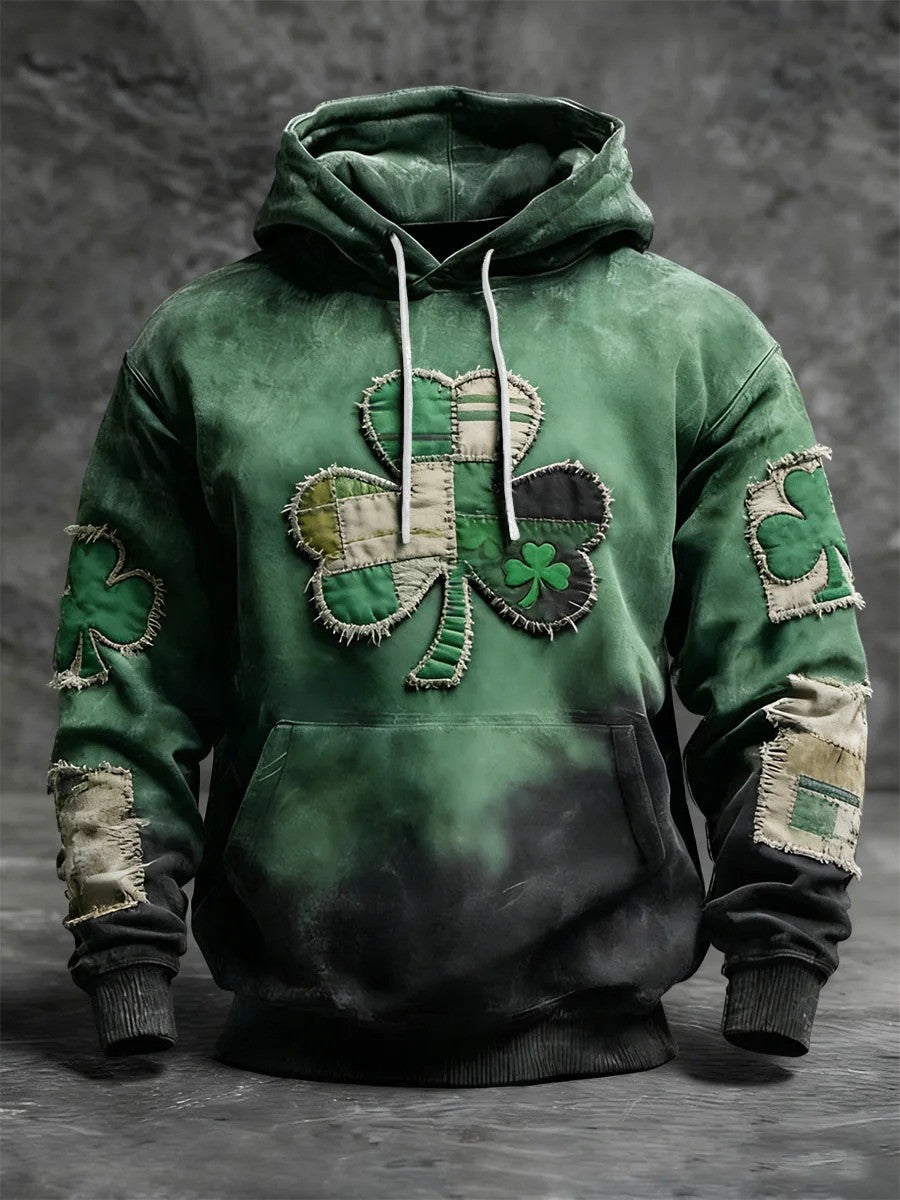 St Patricks Day Clover Colorblock Patchwork Graphic Hoodie Irish Luck Outfit Gift Idea - Lilybirchmarket